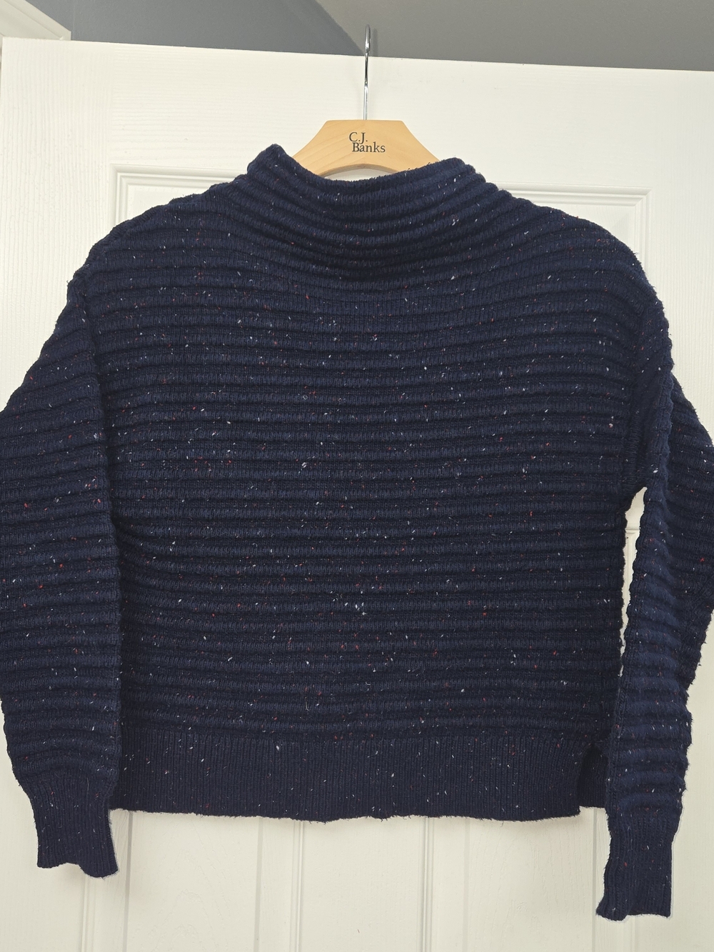 Court & Rowe Navy Blue Speckled Flecked Ottoman Ribbed Mock Neck Sweater S